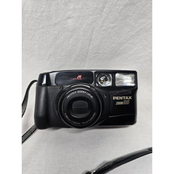 Pentax Zoom-90 Black Tele-Macro Auto Focus Point & Shoot Film Camera With Case - Picture 5 of 16